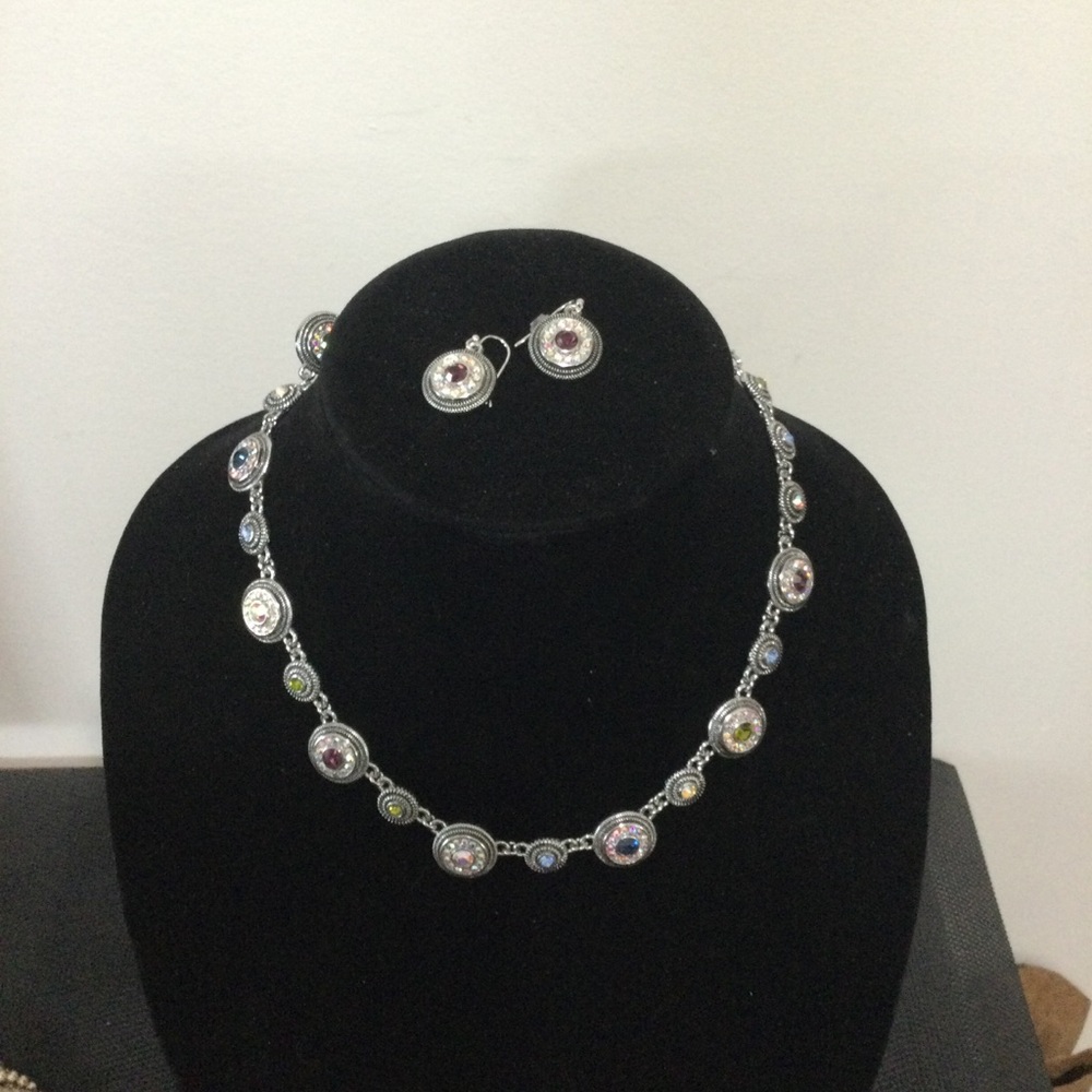 LIA SOPHIA: Multicolor Crystal Silver Necklace & Earring Set - NWT